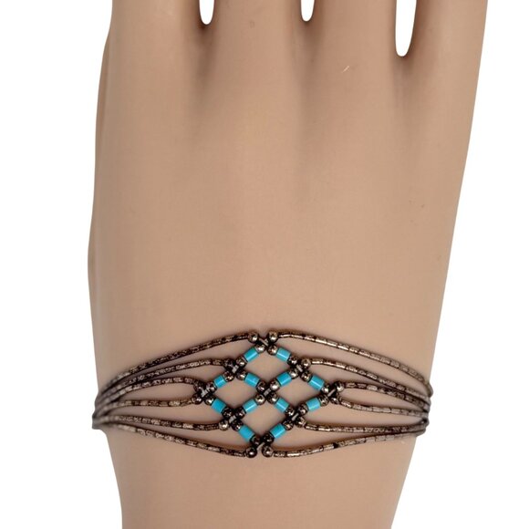 Native American Liquid‎ Silver Turquoise Necklace 3 Pc Jewelry Set 925 Sterling - Picture 14 of 16